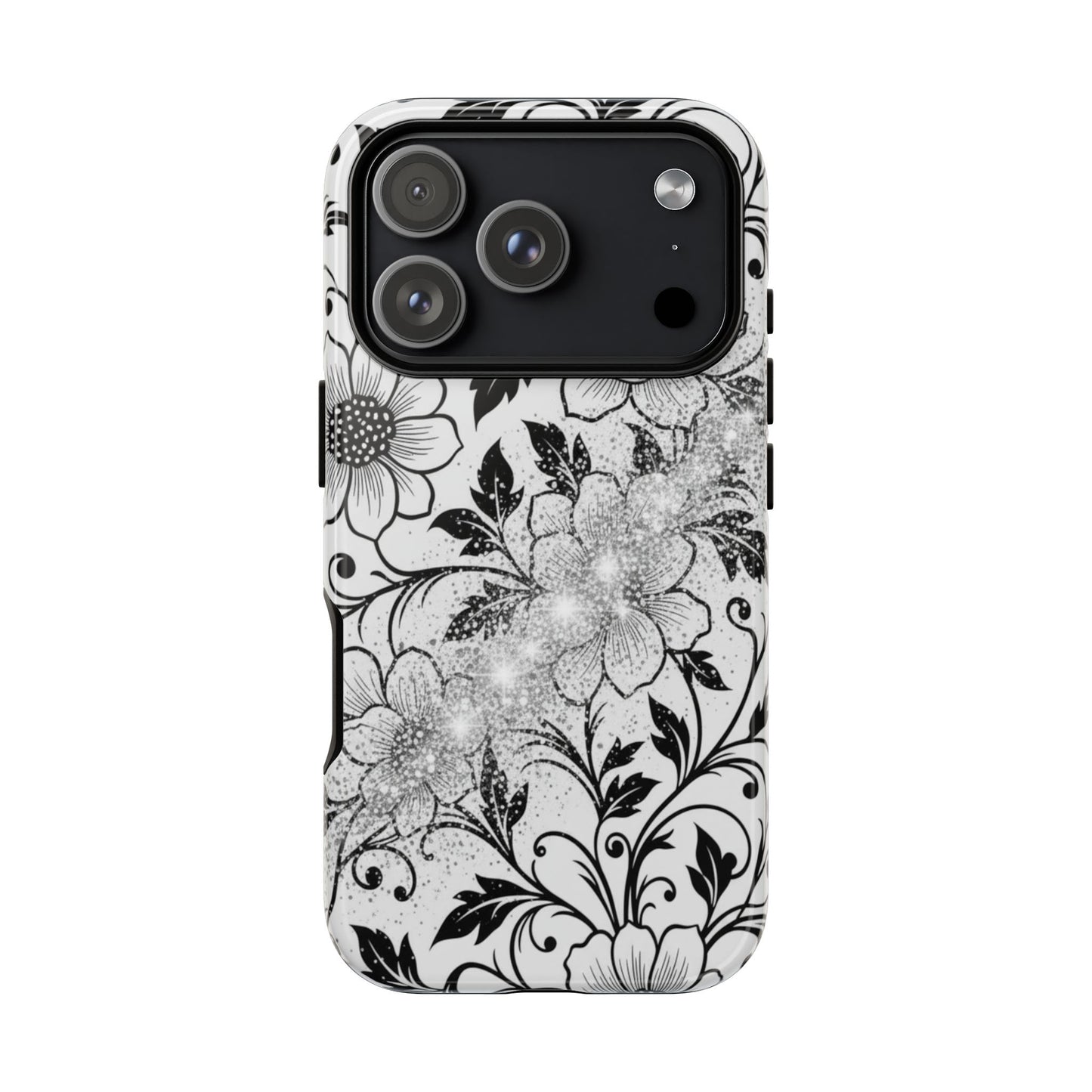 Floral Lace Phone Case — Black & White Vintage Flower Protective Case