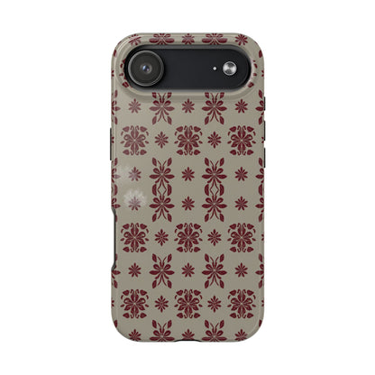 Tough Phone Case — Vintage Red Floral Pattern Protective Cover