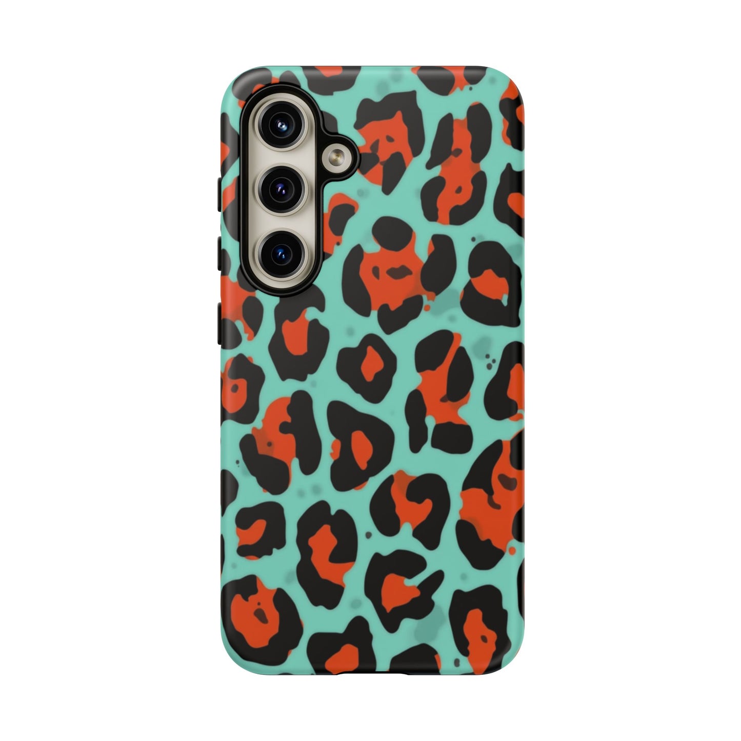 Leopard Print Tough Phone Case — Teal & Rust Protective iPhone Cover