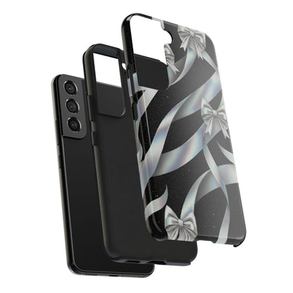 Silver Ribbon Bow Tough Phone Case — Glitter Black Protective Phone Case