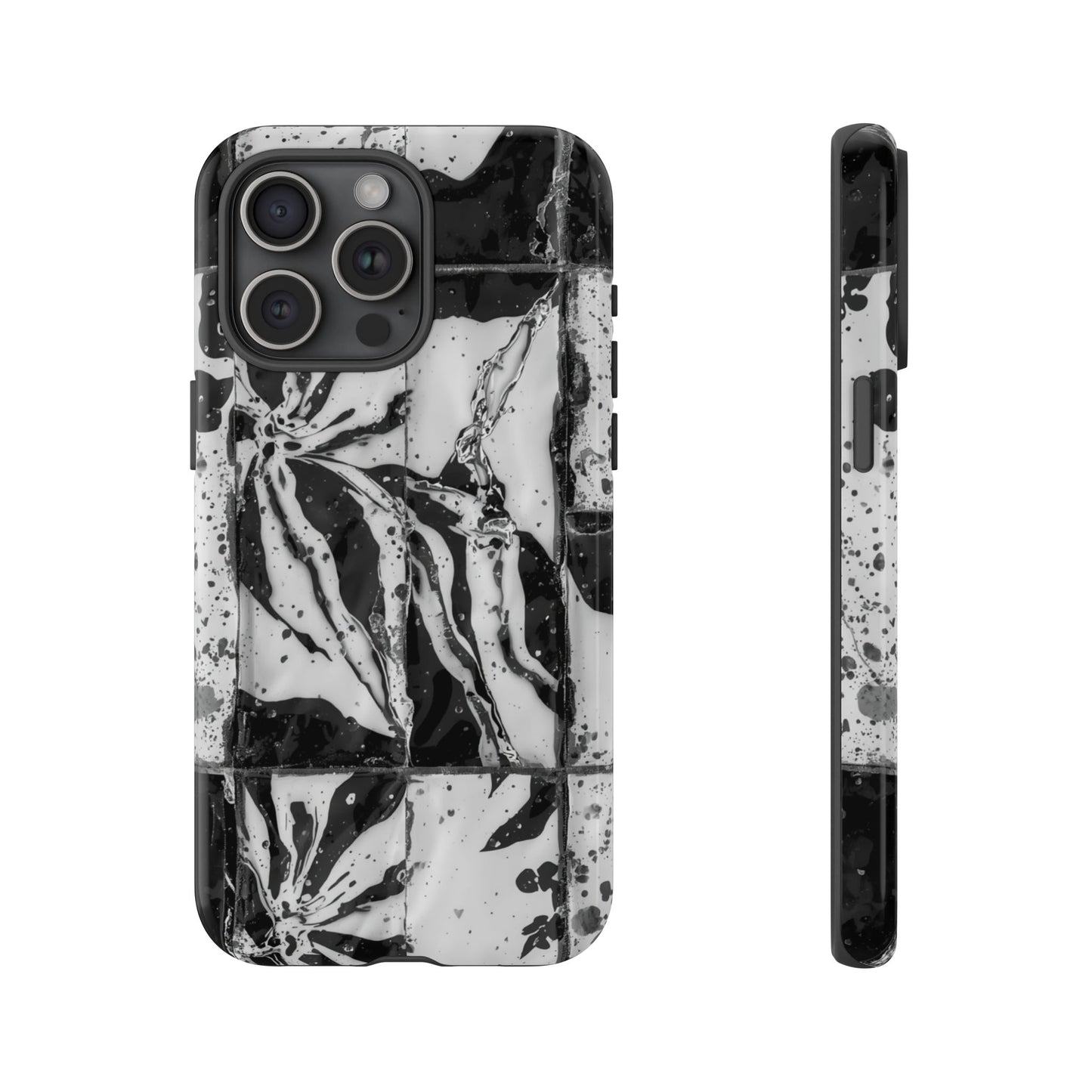 Monochrome Tile Floral Tough Phone Case
