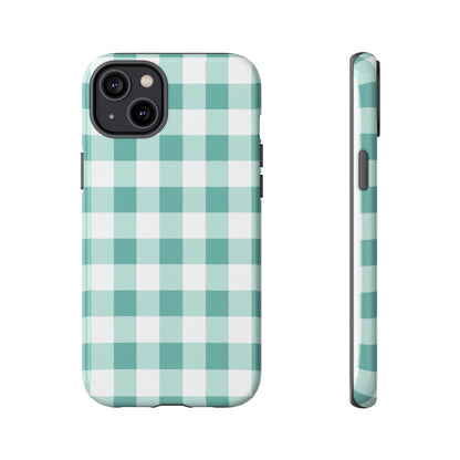 Mint Green Buffalo Check Tough Phone Case — Durable Plaid Protective Cover