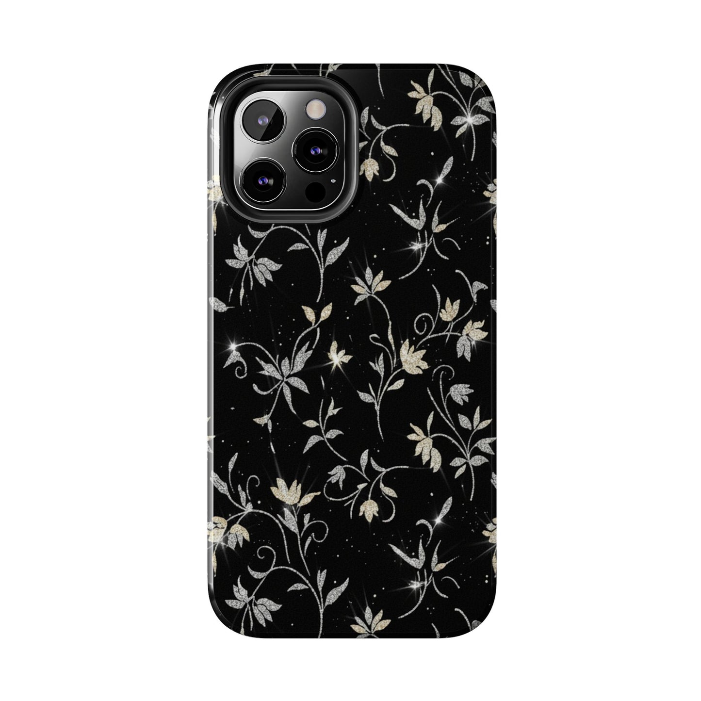 Floral Noir Tough Phone Case — Vintage Black Botanical Protective Cover