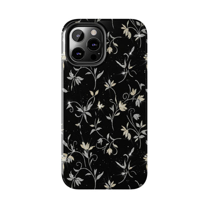 Floral Noir Tough Phone Case — Vintage Black Botanical Protective Cover