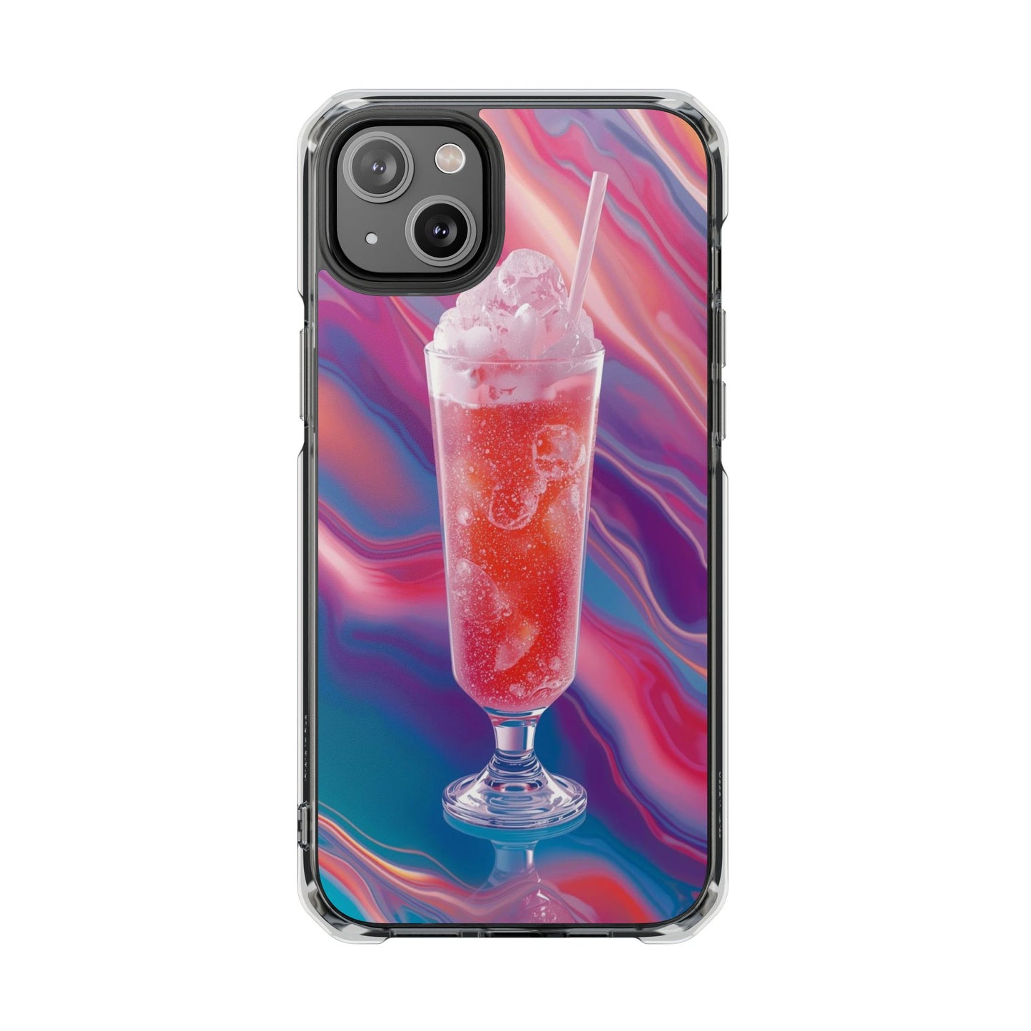 Clear Magnetic Phone Case — Retro Pink Soda Float Design