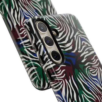 Zebra Camo Tough Phone Case – Green & Blue Animal Print Protective Cover