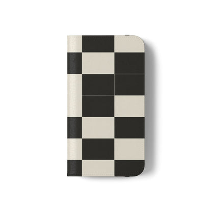 Checkered Flip Phone Case – Black & Cream Retro Grid Wallet Case
