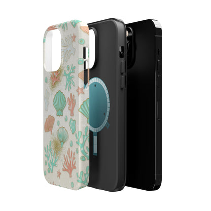 Sea Shells Magnetic Impact Phone Case — Pastel Coral & Teal Beach Design