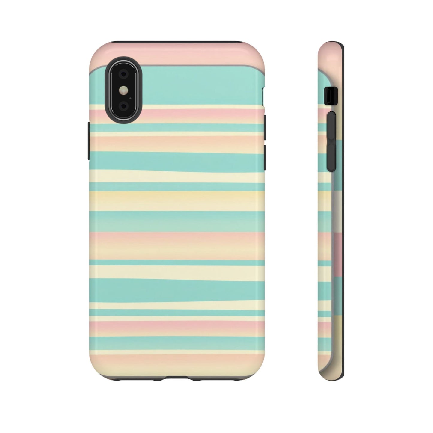 Pastel Striped Tough Phone Case — Mint, Peach & Cream Protective Cover