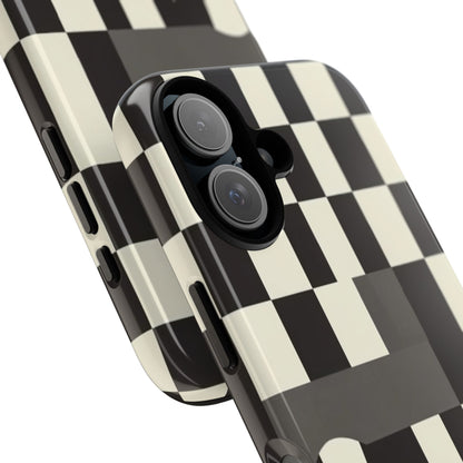 Checkerboard Wave Phone Case — Black & Cream Graphic Tough Case