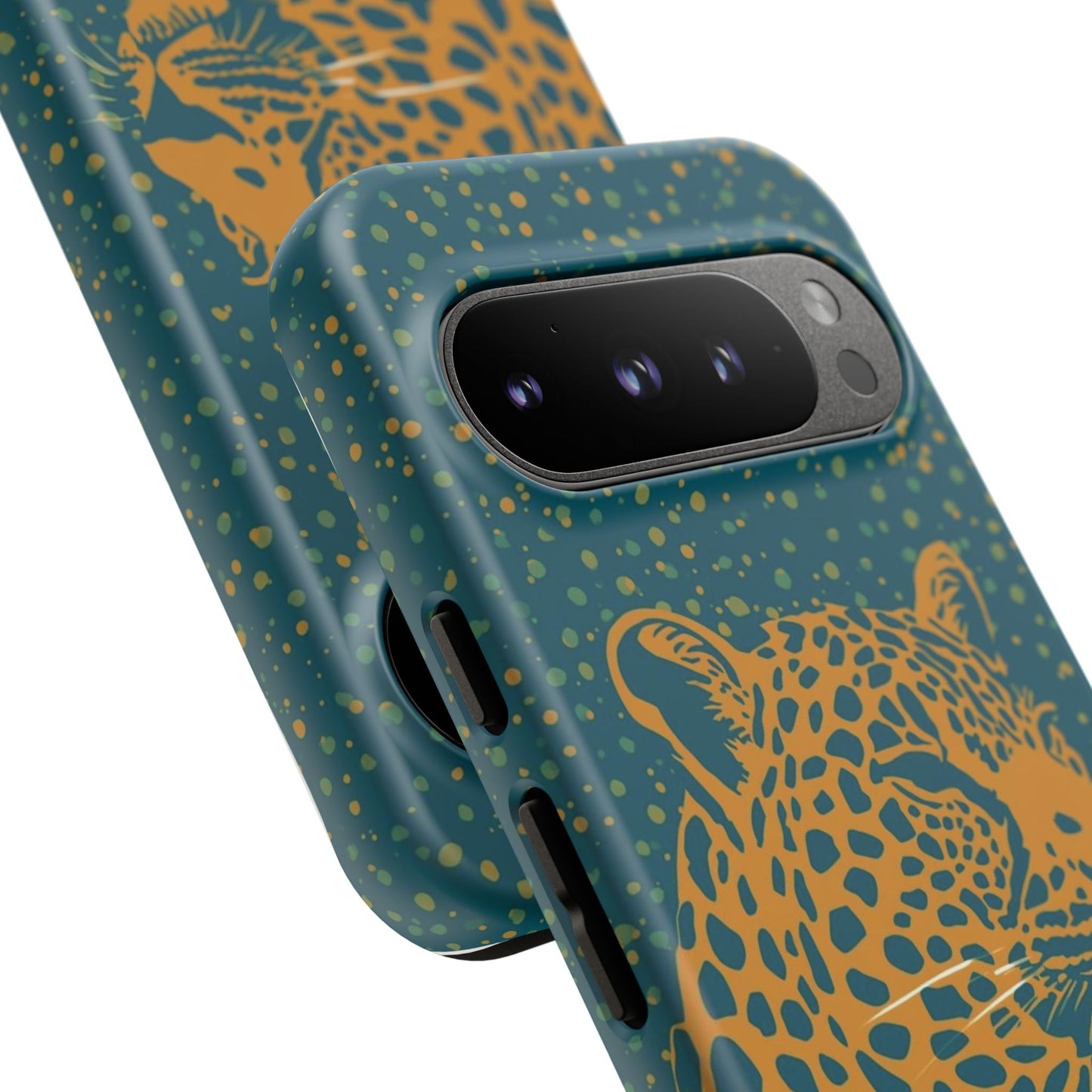 Leopard Spotlight Phone Case — Teal Gold Animal Print Protective Cover