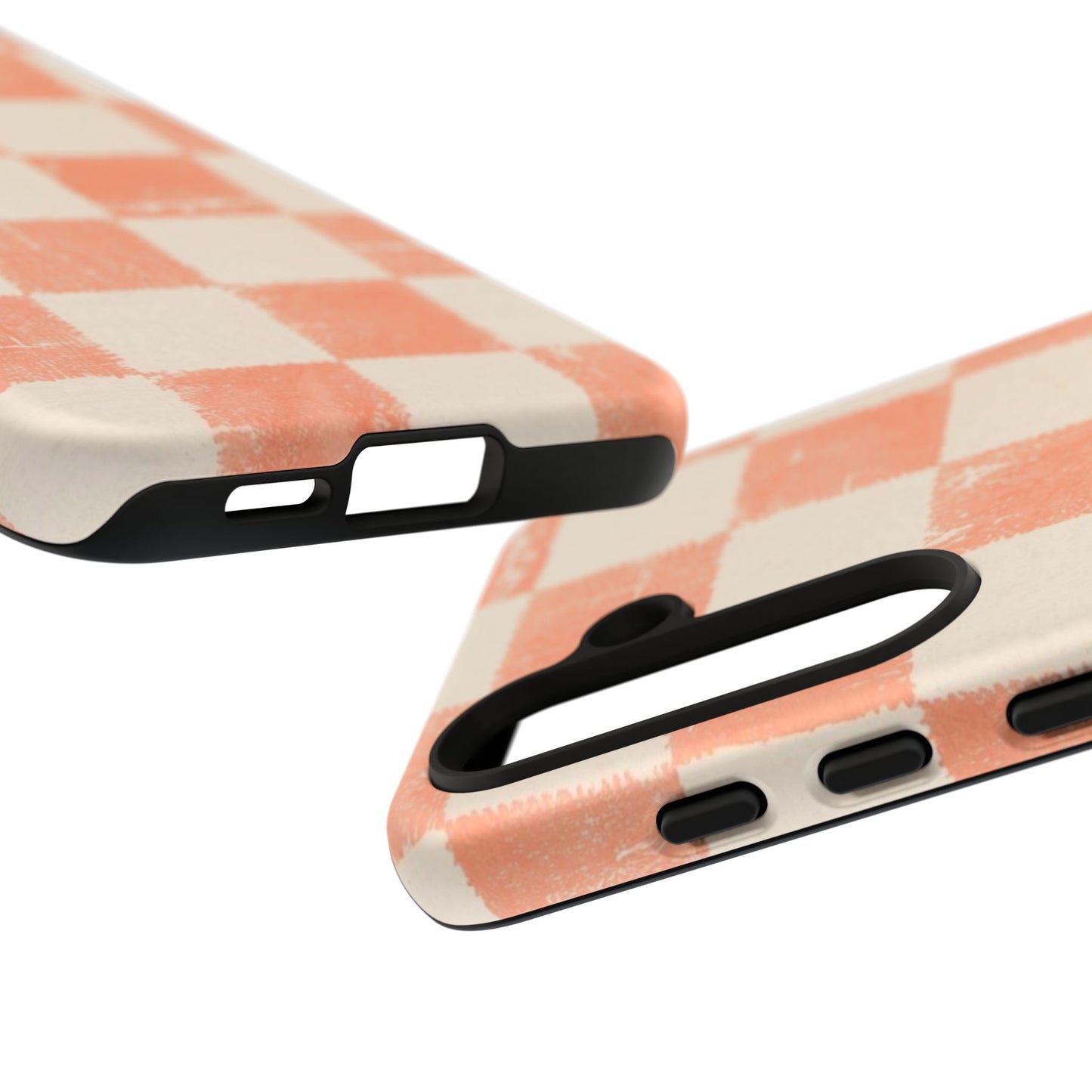 Peach Checkerboard Tough Phone Case — Retro Distressed Grid Design