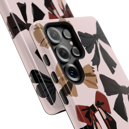 Bow Pattern Phone Case - Pink, Brown & Black Bows Protective Cover