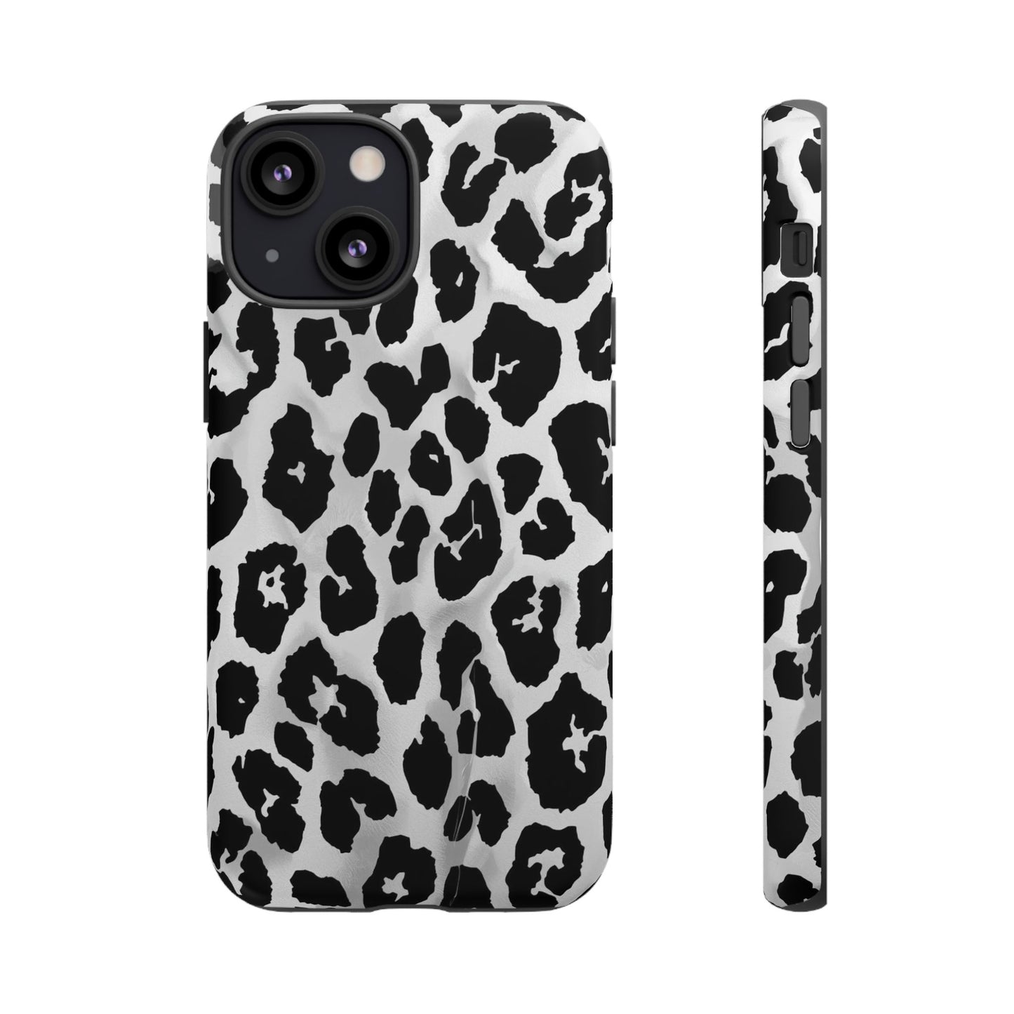 Leopard Print Tough Phone Case – Black & White Animal Pattern Protective Cover