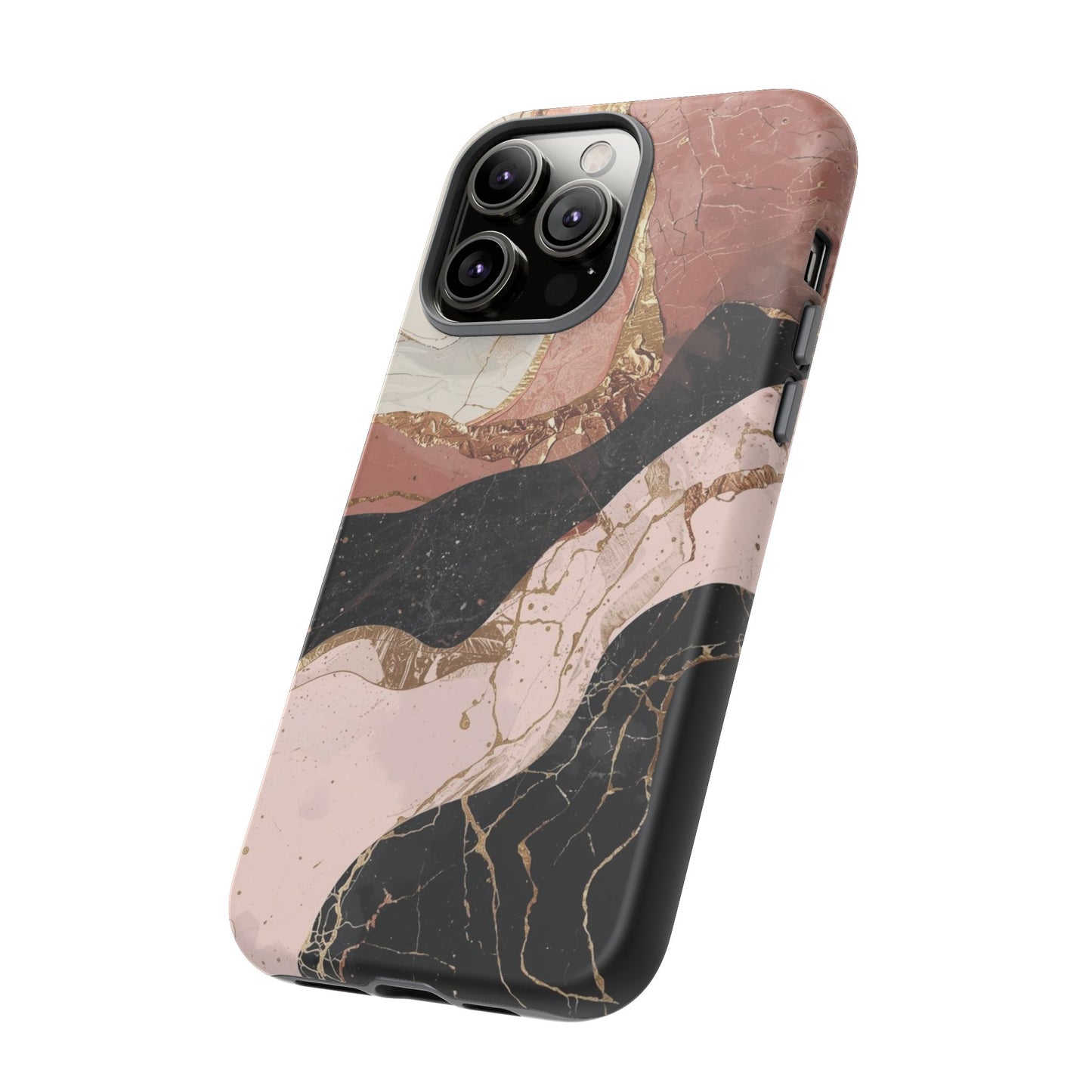 Marbled Rose Gold Phone Case — Abstract Pink & Black Protective Tough Case