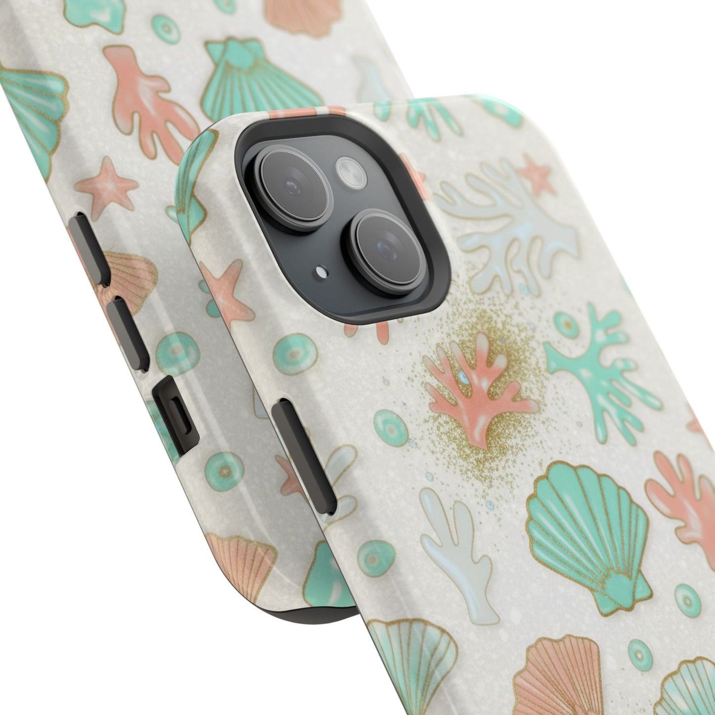 Sea Shells Magnetic Impact Phone Case — Pastel Coral & Teal Beach Design