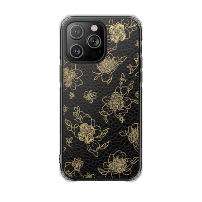 Clear Magnetic Impact Phone Case — Gold Floral Overlay