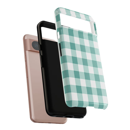 Mint Green Buffalo Check Tough Phone Case — Durable Plaid Protective Cover