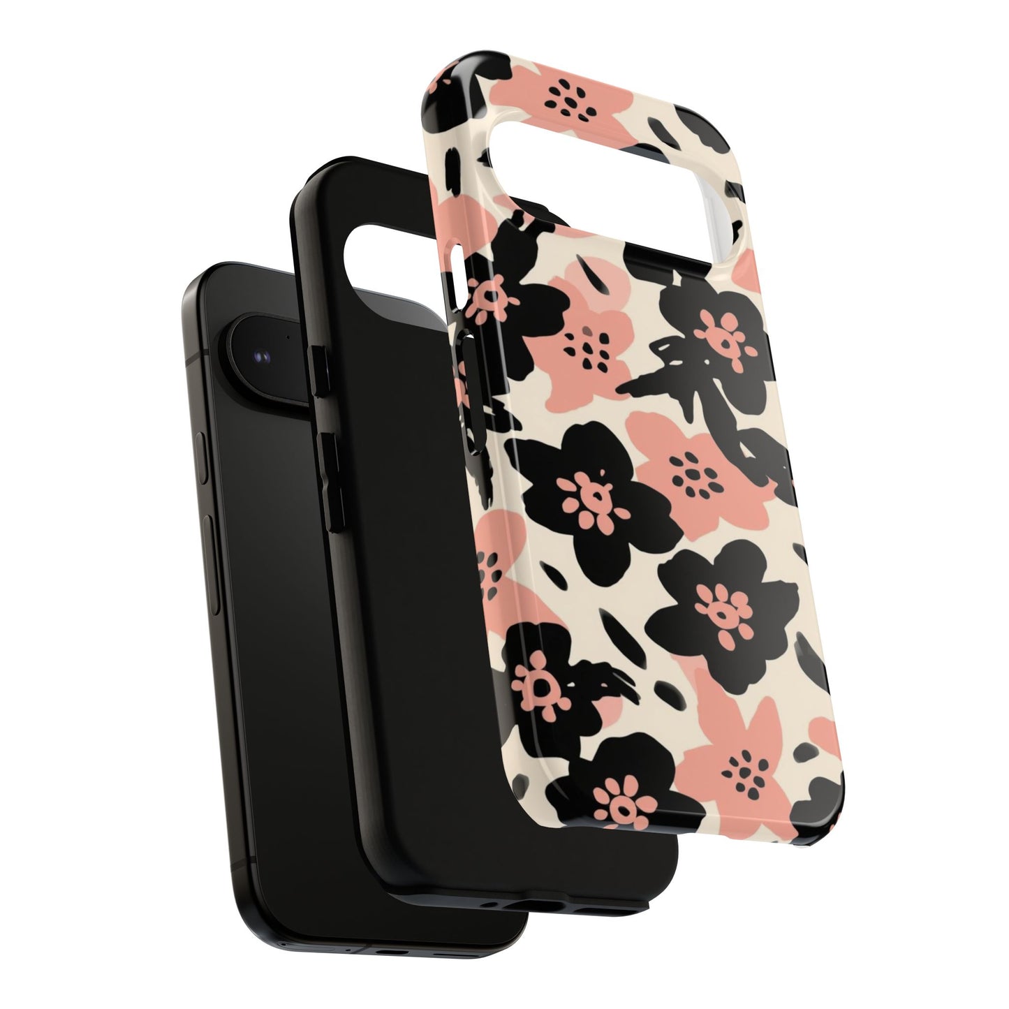 Floral Phone Case — Pink & Black Retro Blossom Protective Cover