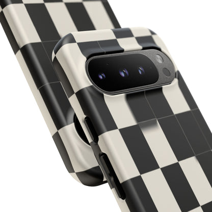 Checkerboard Tough Phone Case — Classic Black & Cream Grid Protective Cover