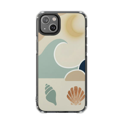 Clear Magnetic Phone Case — Coastal Shell & Wave Art, Minimal Beach Vibe