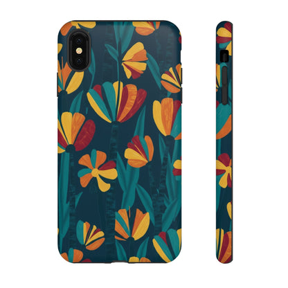 Floral Retro Teal Tough Phone Case — Vibrant Orange & Mustard Blooms