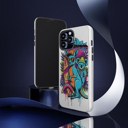 Kangaroo & Koala Surf Phone Case — Retro Neon Beach Art Tough Case