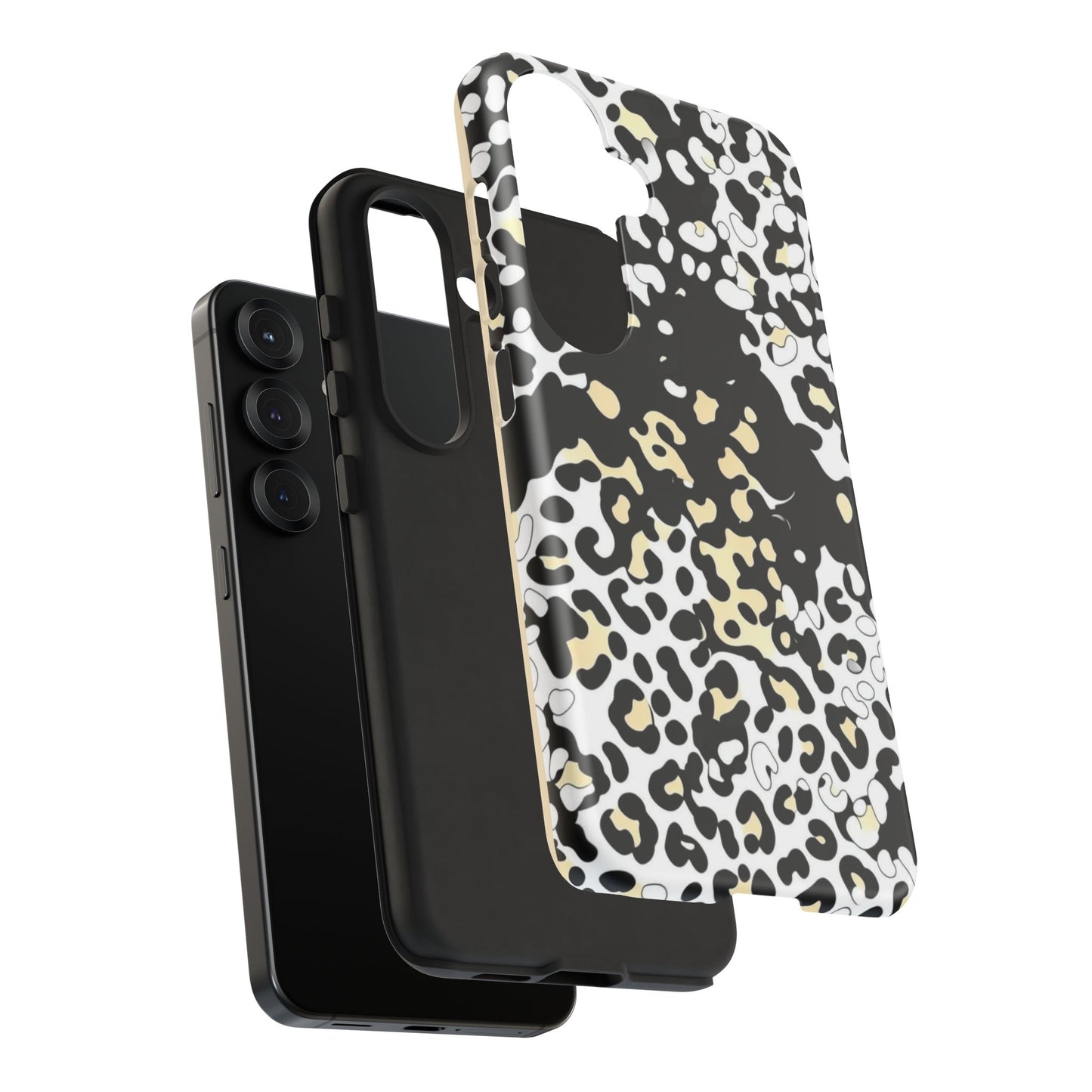 Leopard Splash Tough Phone Case — Black & Cream Animal Print Protective Cover