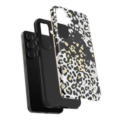 Leopard Splash Tough Phone Case — Black & Cream Animal Print Protective Cover