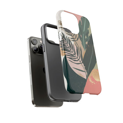Tropical Leaf Tough Phone Case — Abstract Pink & Green Botanical Protective Cover