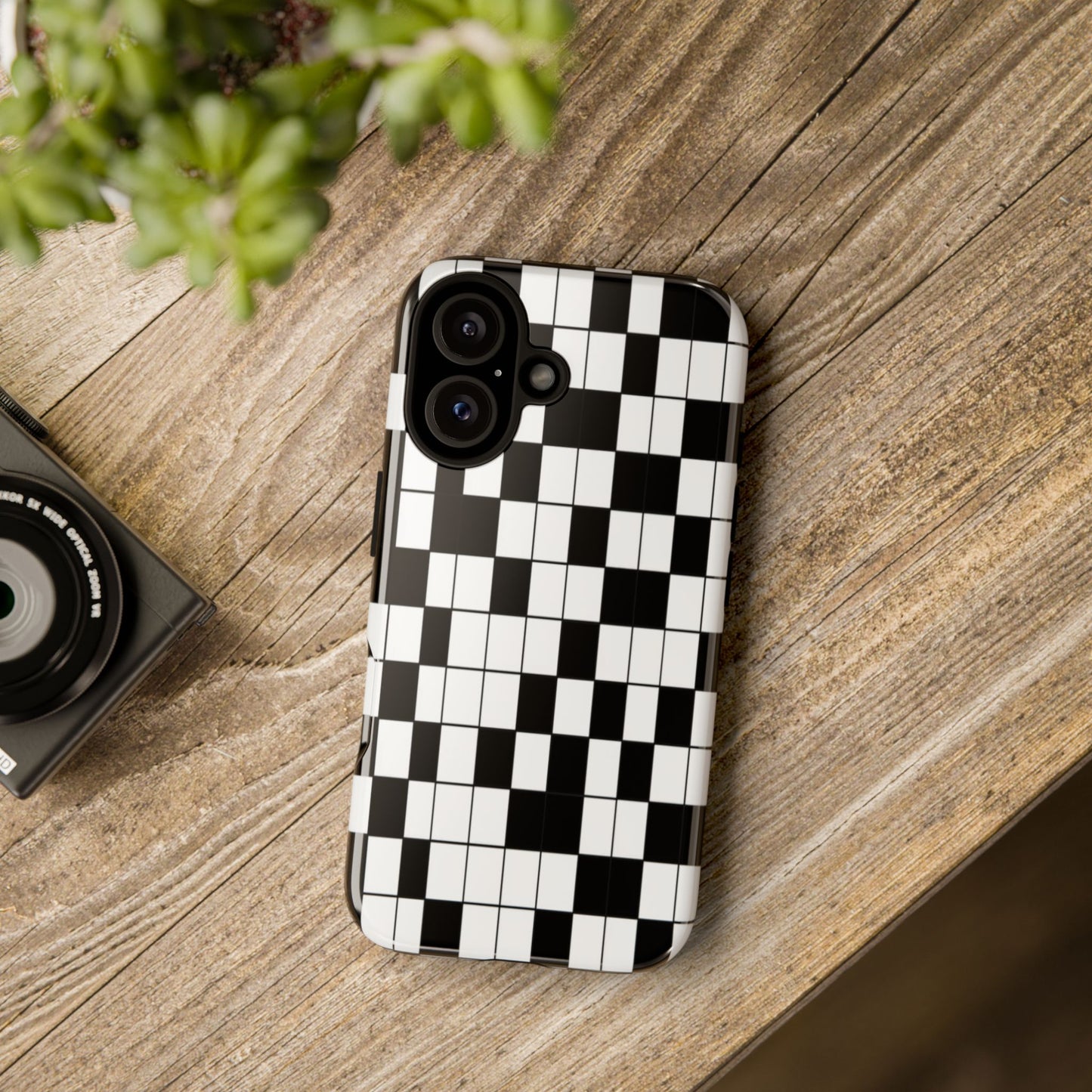 Crossword Grid Phone Case — Black & White Puzzle Pattern Tough Phone Cover