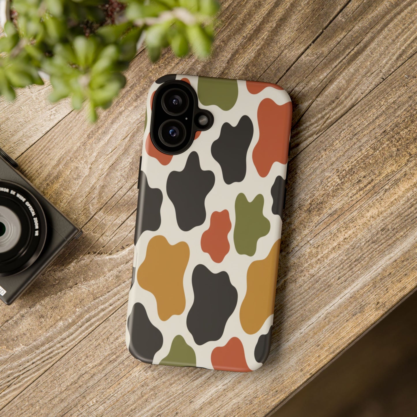 Camouflage Pattern Tough Phone Case – Retro Olive, Rust & Mustard Protective Cover