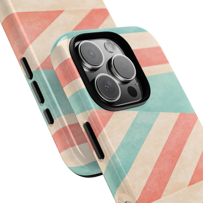 Pastel Stripes Tough Phone Case – Retro Coral & Teal Protective Cover
