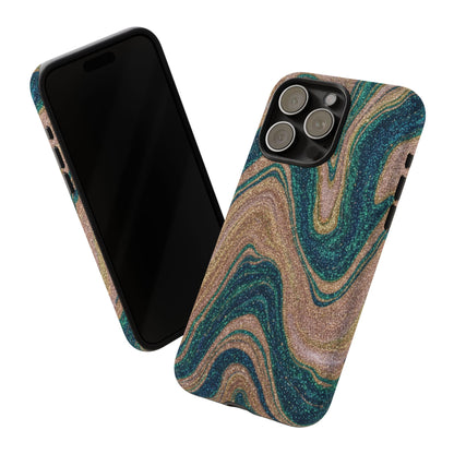 Marbled Teal & Gold Phone Case — Glitter Swirl Tough Case