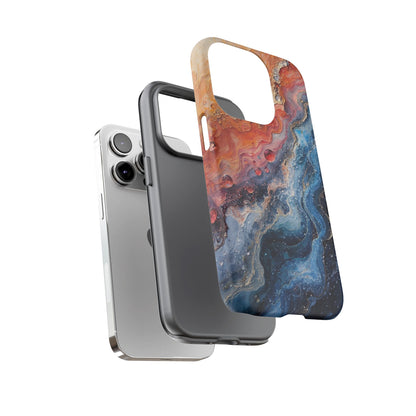 Marbled Galaxy Tough Phone Case — Abstract Blue & Coral Protective Cover