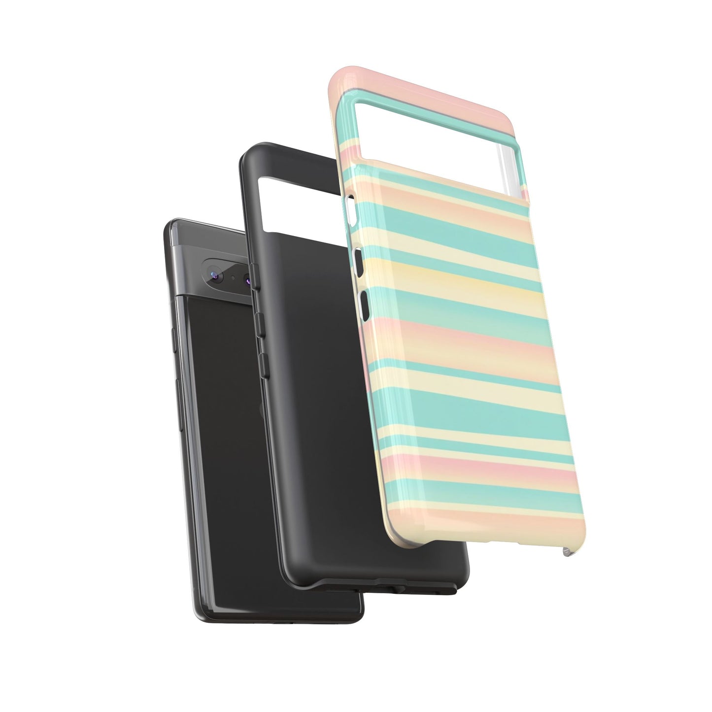 Pastel Striped Tough Phone Case — Mint, Peach & Cream Protective Cover