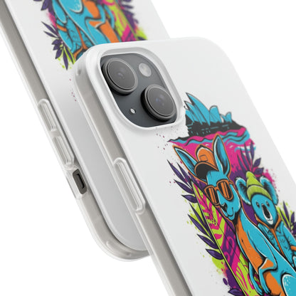 Kangaroo & Koala Surf Phone Case — Neon Aussie Beach Vibes Flexible Case