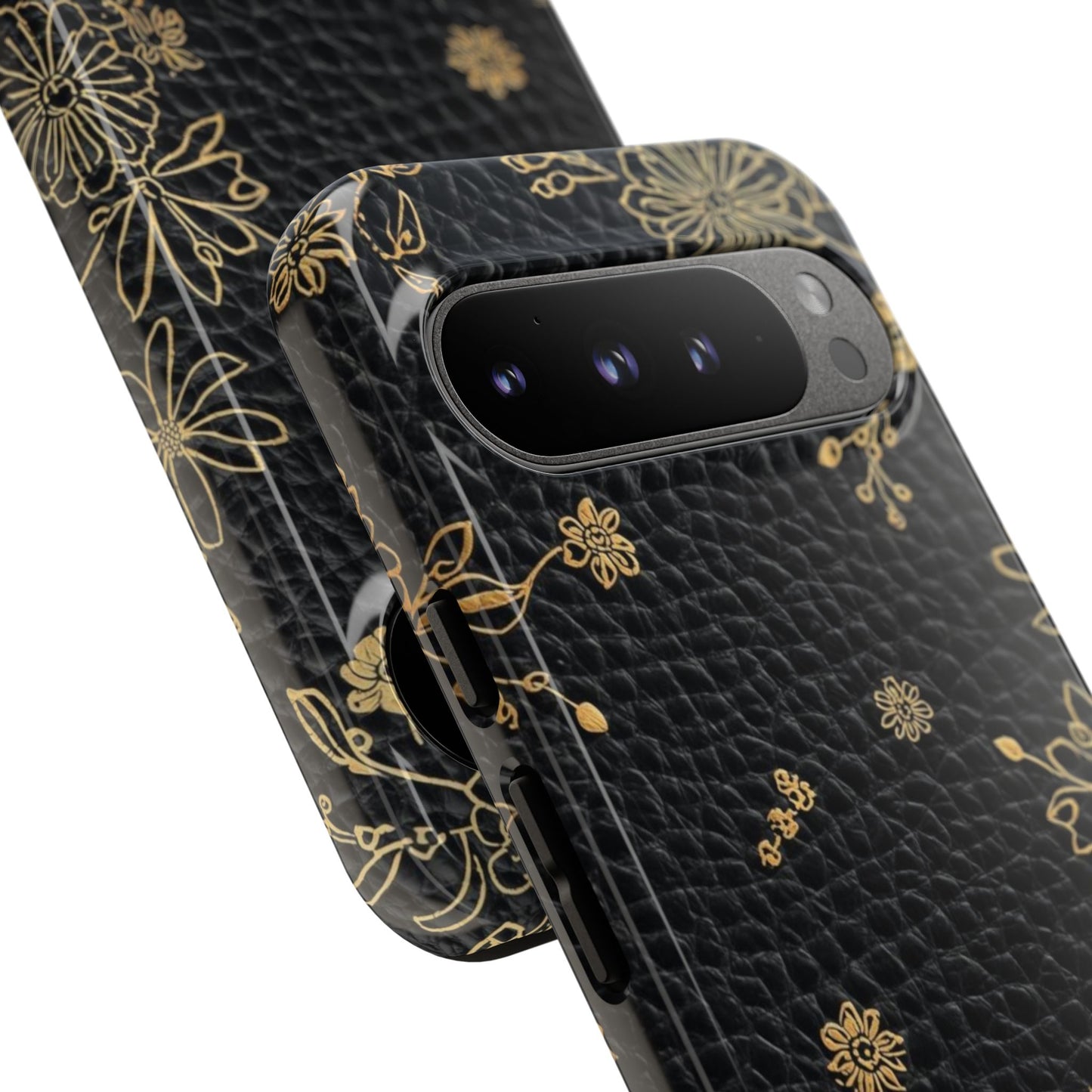 Floral Gold Foil Leather Texture Tough Phone Case
