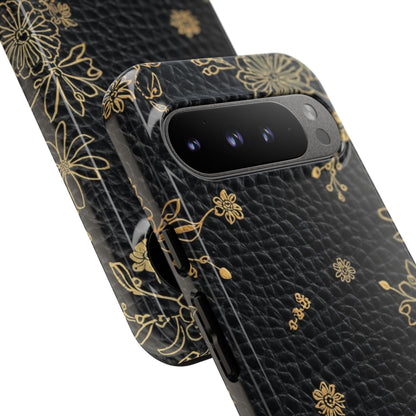Floral Gold Foil Leather Texture Tough Phone Case