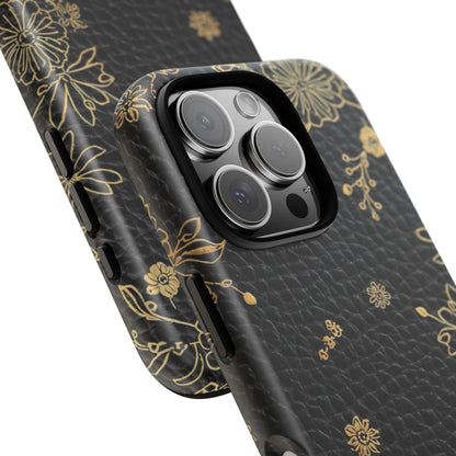 Floral Gold Foil Leather Texture Tough Phone Case
