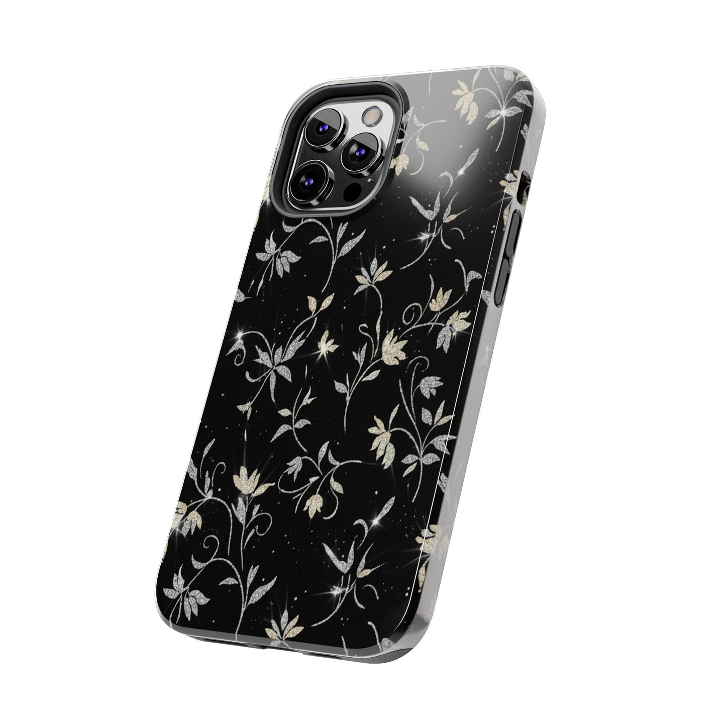 Floral Noir Tough Phone Case — Vintage Black Botanical Protective Cover