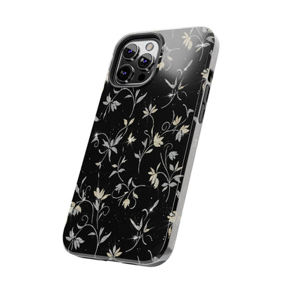 Floral Noir Tough Phone Case — Vintage Black Botanical Protective Cover