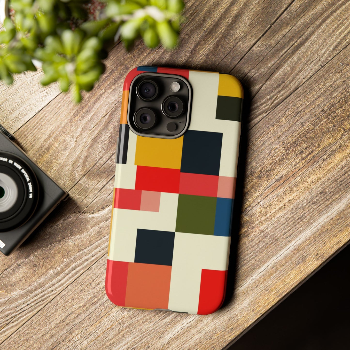 Abstract Color Block Tough Phone Case — Retro Geometric Protective Cover