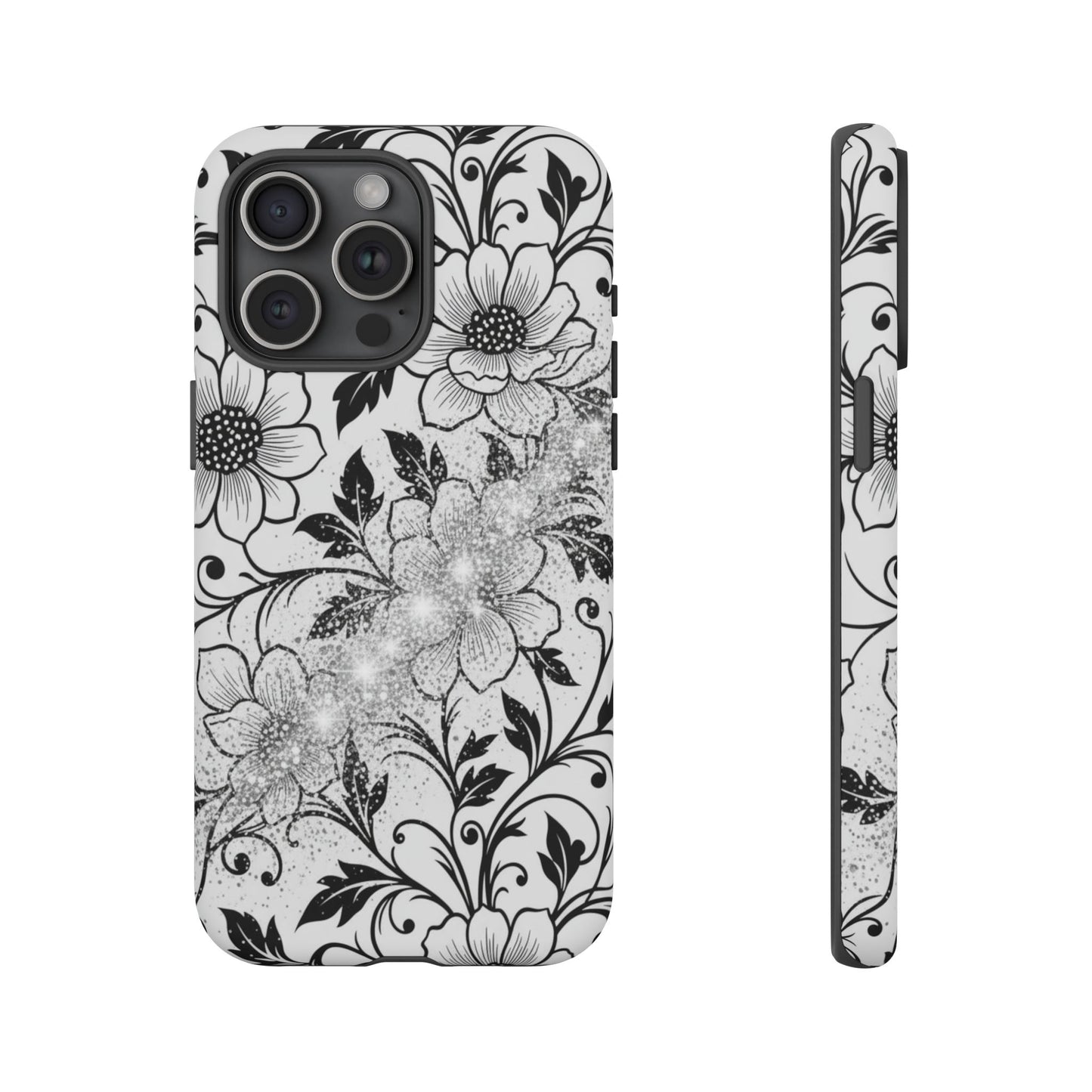 Floral Lace Phone Case — Black & White Vintage Flower Protective Case