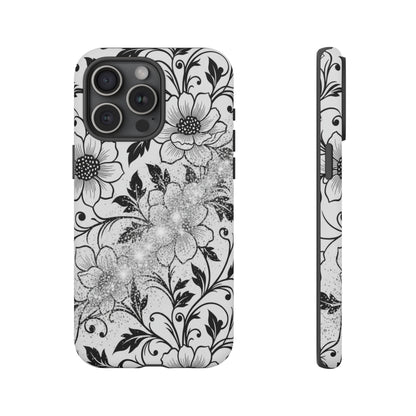 Floral Lace Phone Case — Black & White Vintage Flower Protective Case