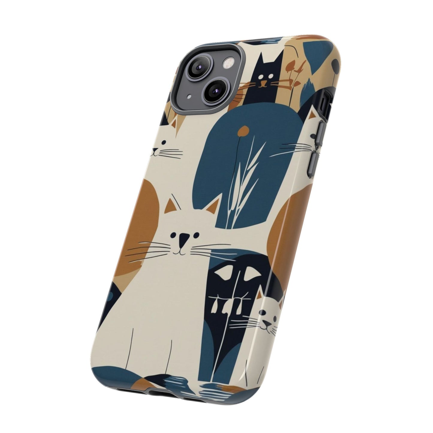Cat Pattern Phone Case – Retro Abstract Cats Protective iPhone Cover