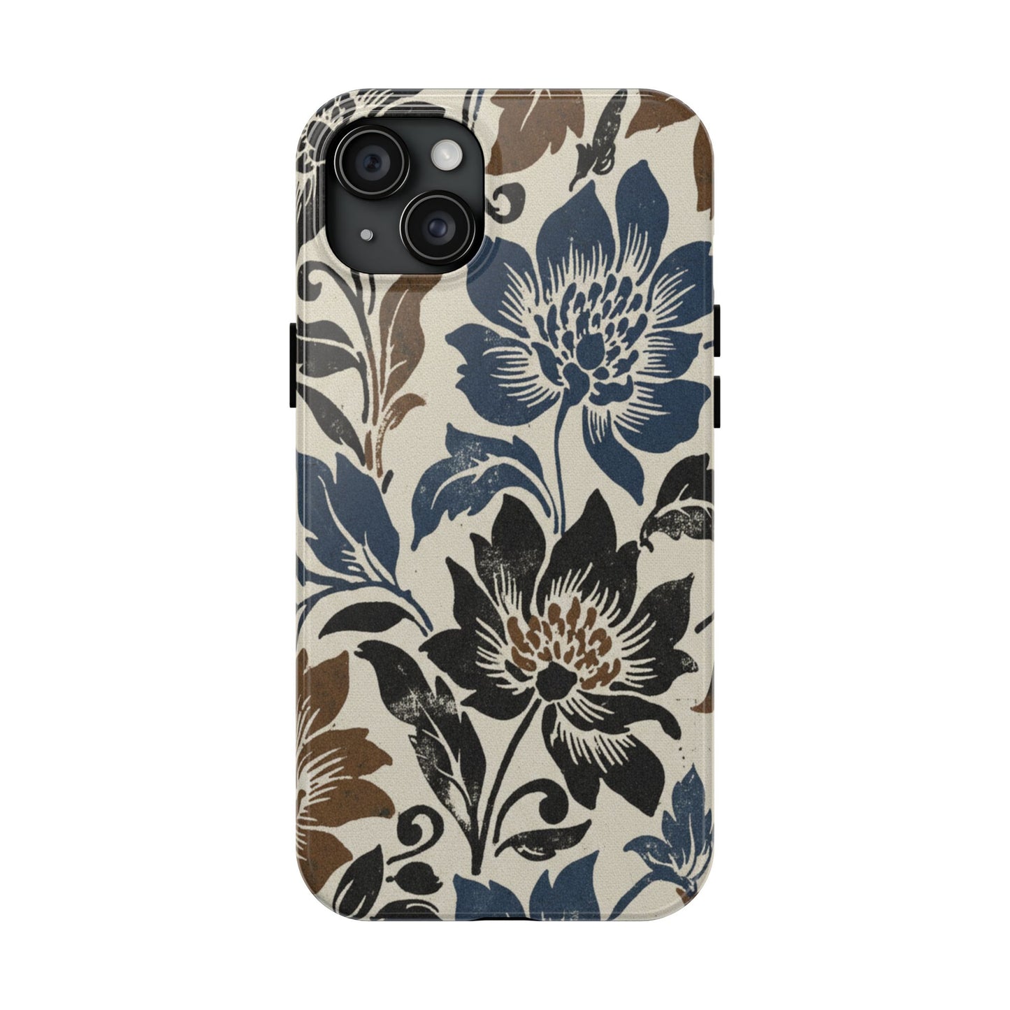 Floral Vintage Tough Phone Case — Blue & Brown Botanical Protection