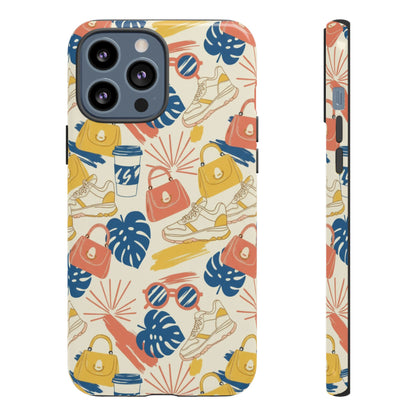 Tough Cases: Retro Summer Pattern Phone Case – Sunglasses, Sneakers & Tropical Leaves