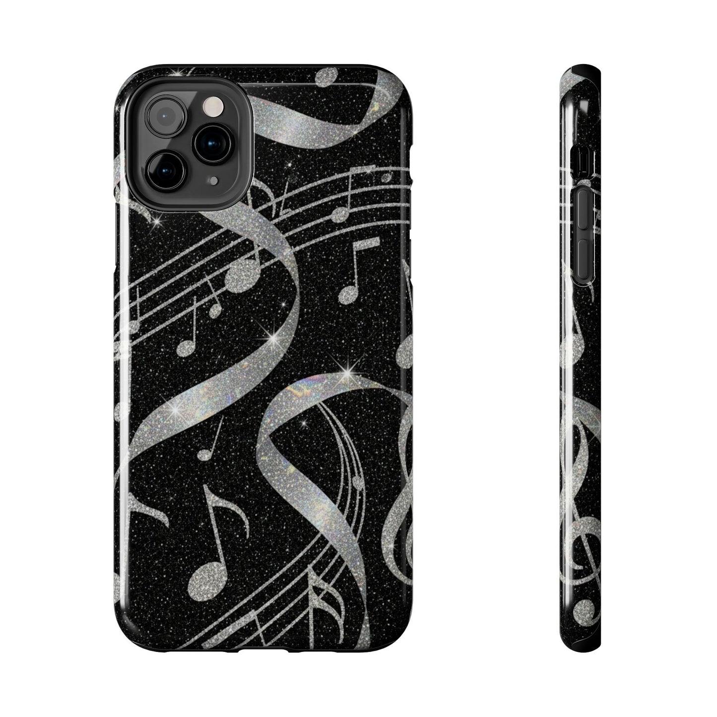 Musical Notes Tough Phone Case – Glitter Black Musician Phone Cover