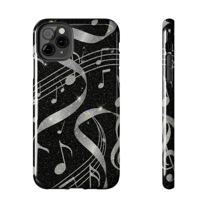 Musical Notes Tough Phone Case – Glitter Black Musician Phone Cover